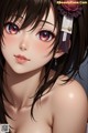 Anime girl with long black hair and purple eyes.